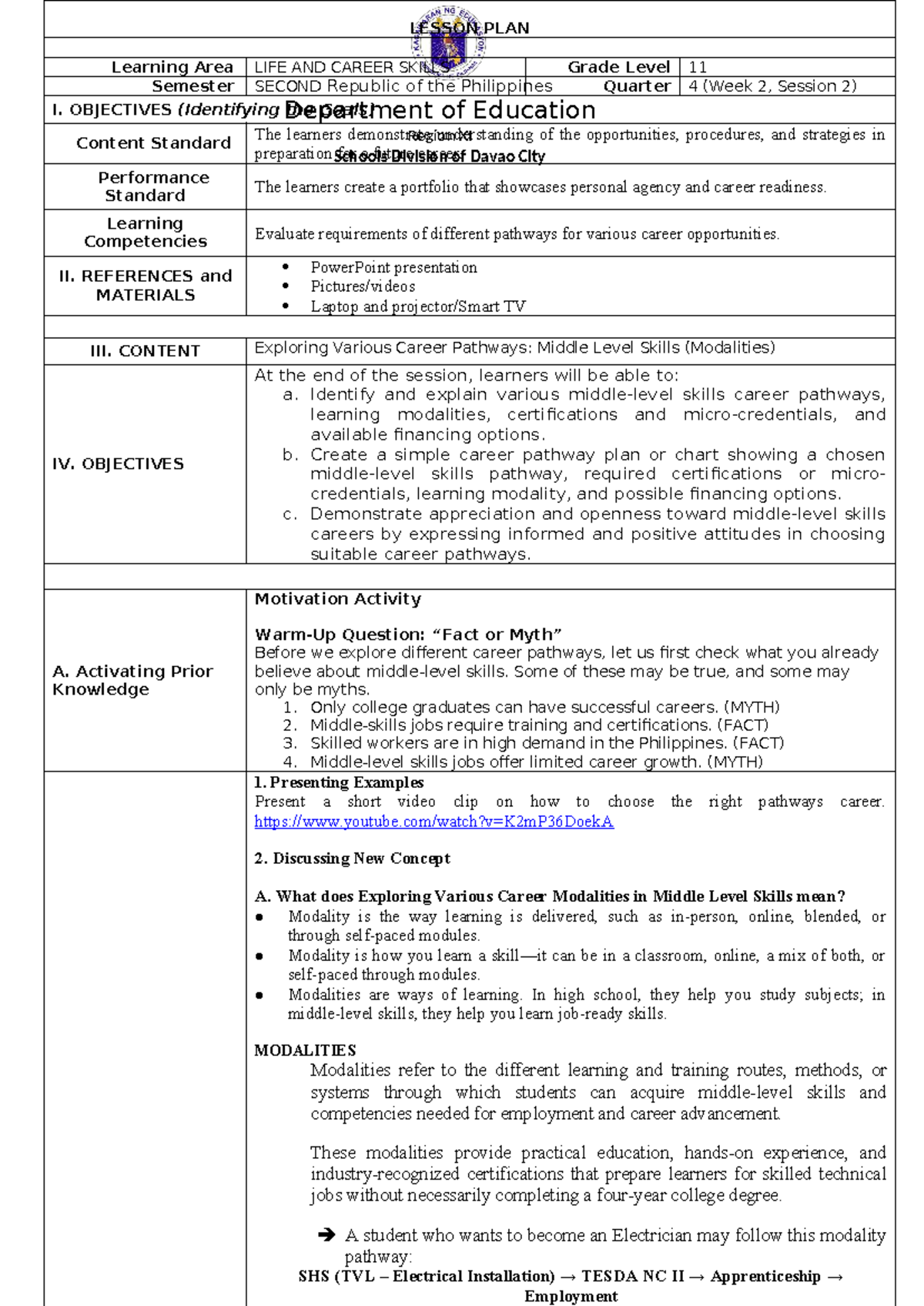 LCS Q4 W2: Exploring Career Pathways in Life & Career Skills - Studocu
