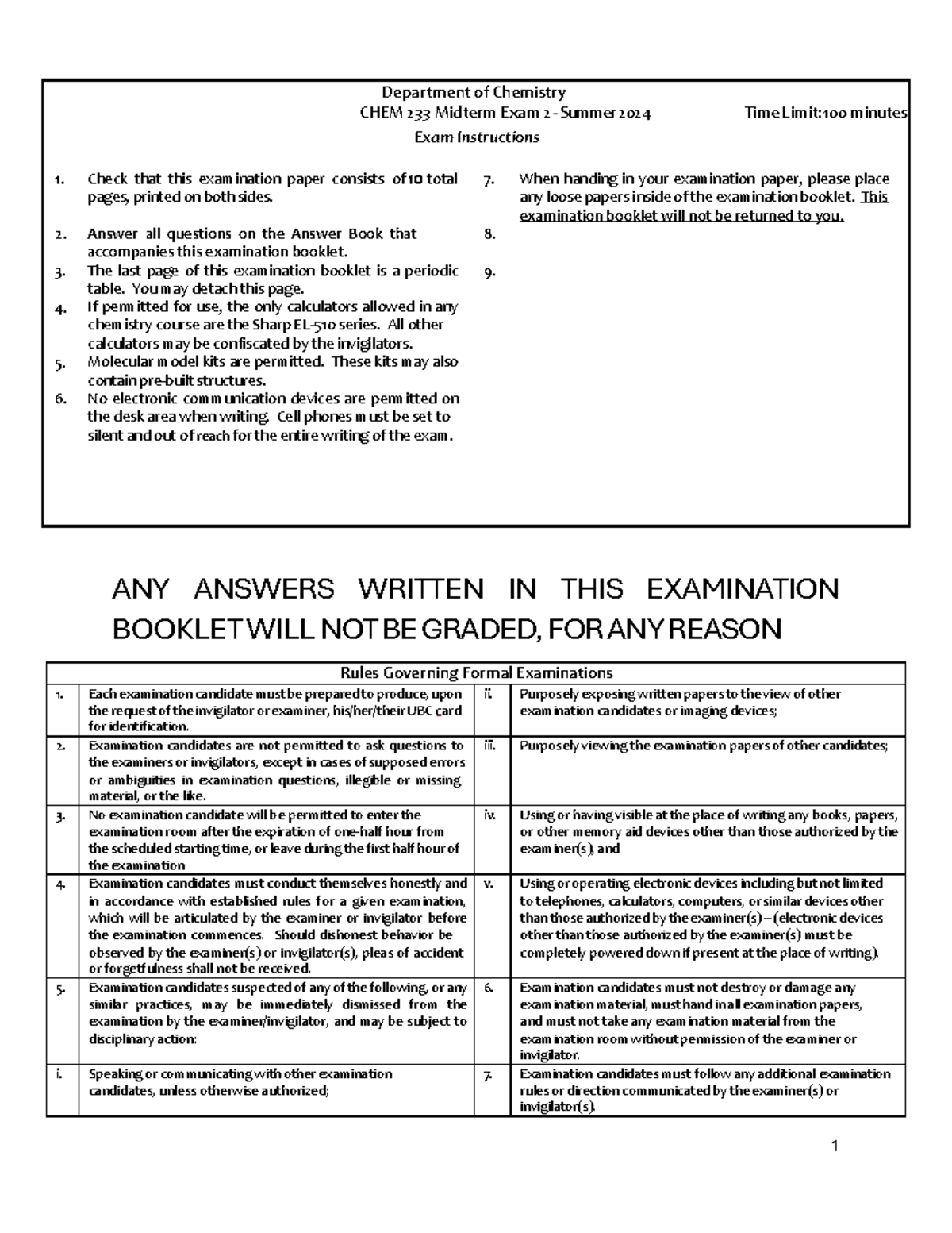 CHEM 233 Midterm Exam 2 Instructions & Guidelines Summer 2024 - Studocu