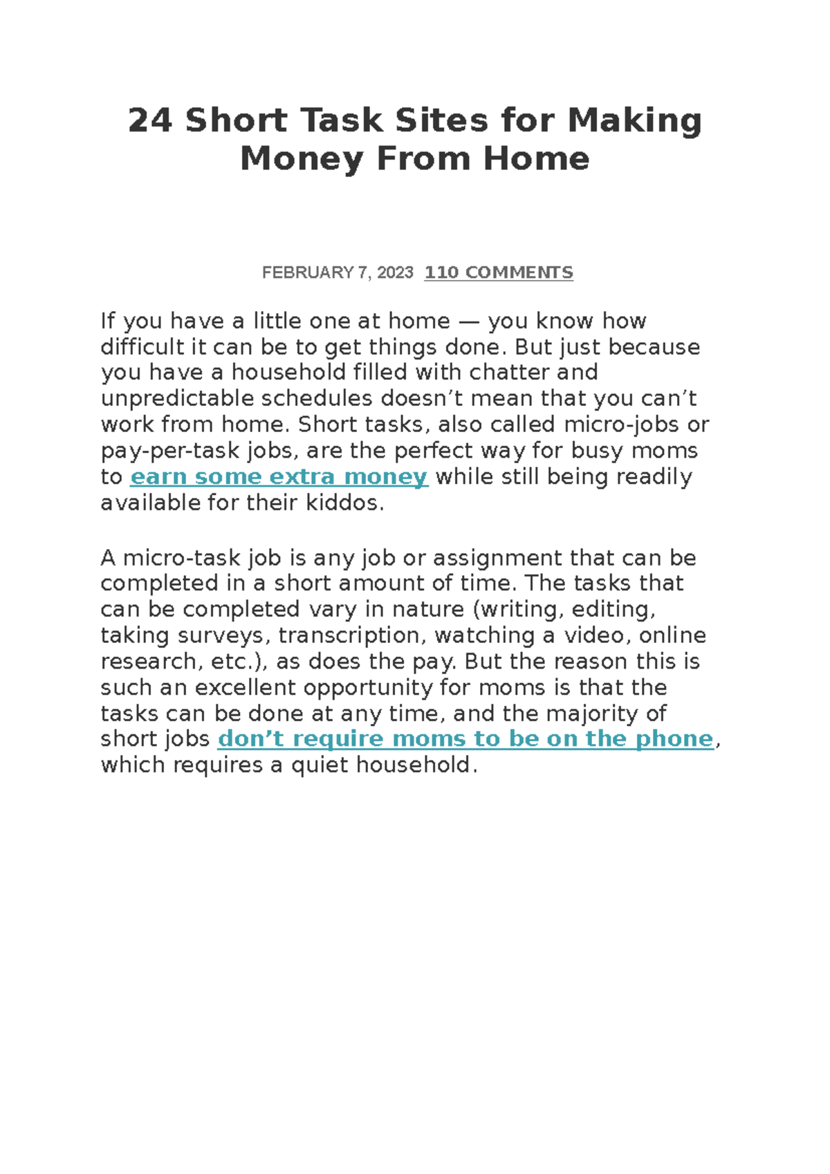24 Micro-Task Sites for Moms to Earn Money from Home - Studocu