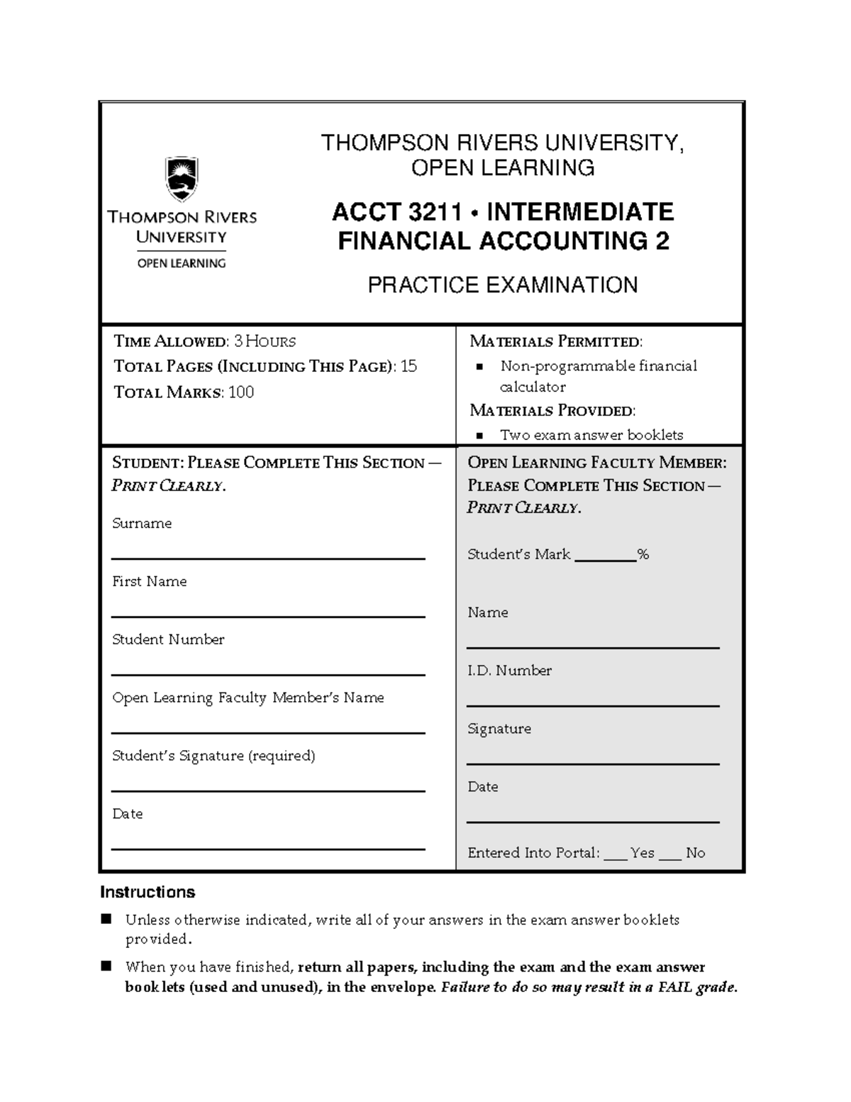 ACCT 3211 • INTERMEDIATE FINANCIAL ACCOUNTING 2 PRACTICE EXAM - Studocu