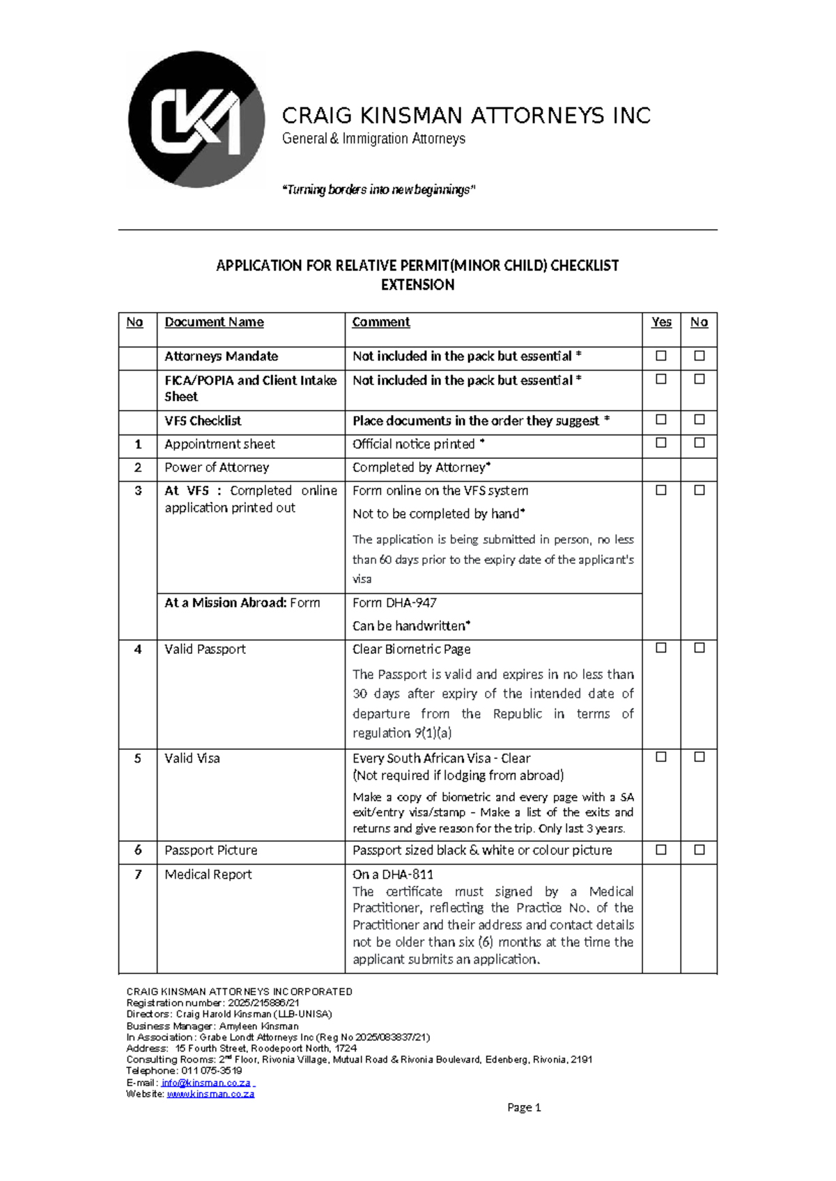 CKA - Checklist for Minor Child Relative Permit Application - Studocu
