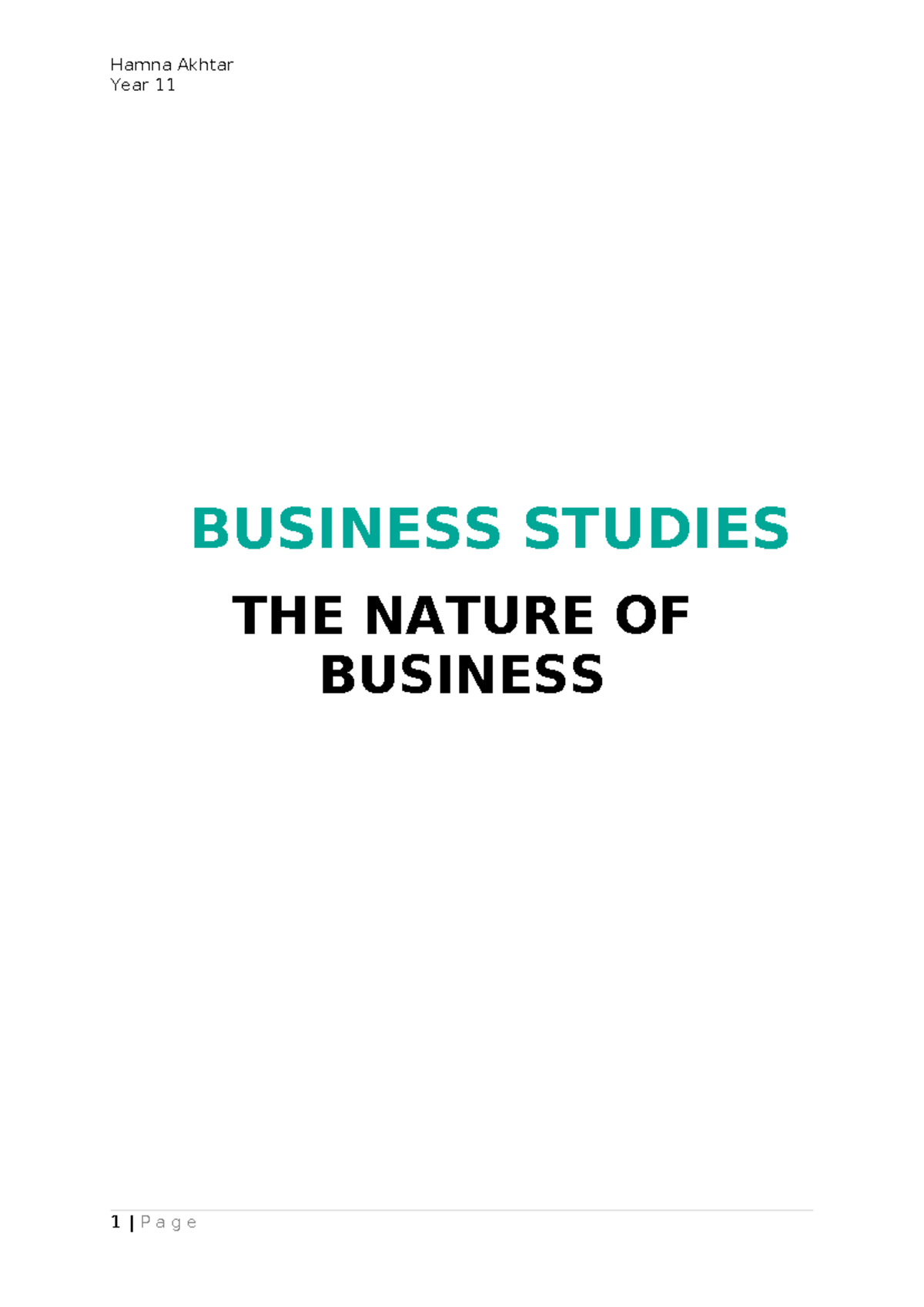 Nature of business notes - Year 11 BUSINESS STUDIES THE NATURE OF ...