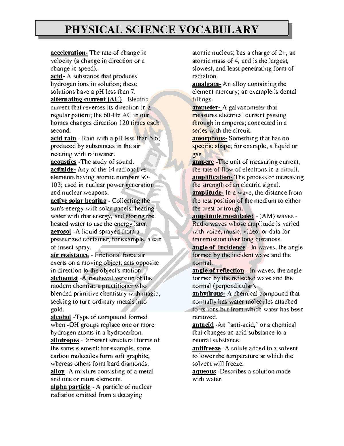 PHYSICAL SCIENCE GLOSSARY: Key Terms and Definitions - Studocu