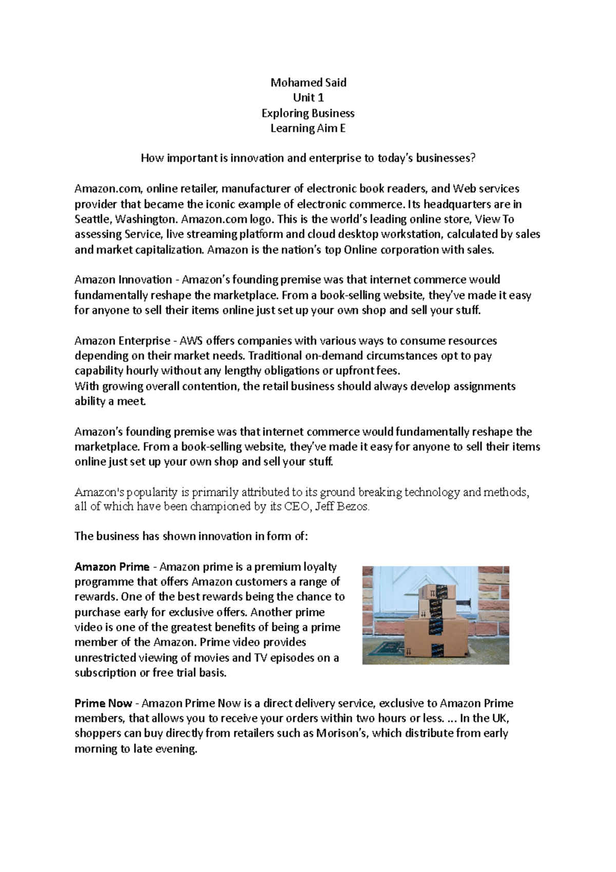 Unit 1: Exploring Business - The Role of Innovation and Enterprise ...