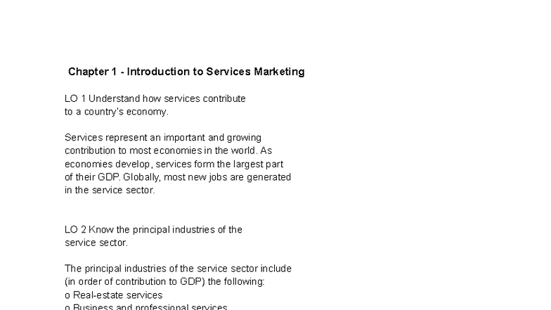 ADM3322 Chapter 1: Introduction to Services Marketing Insights - Studocu