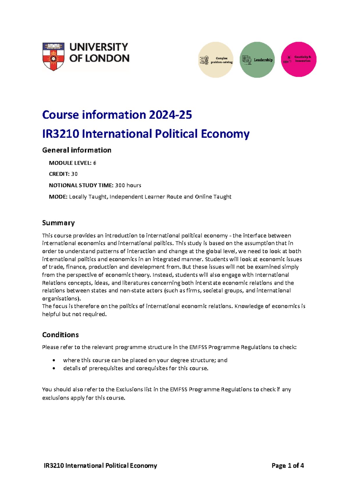 IR3210 Introduction to International Political Economy: Course Overview ...