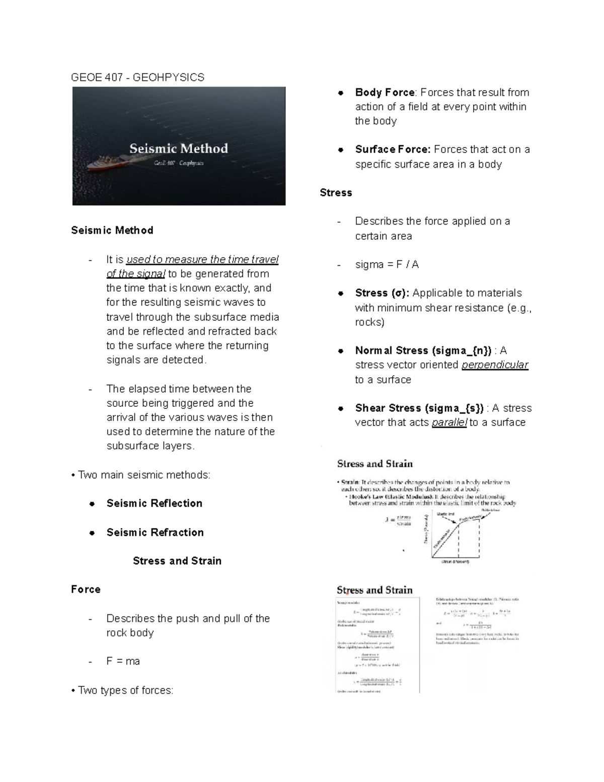 2 GEOE 407 - Geohpysics - notes - GEOE 407 - GEOHPYSICS Seismic Method ...