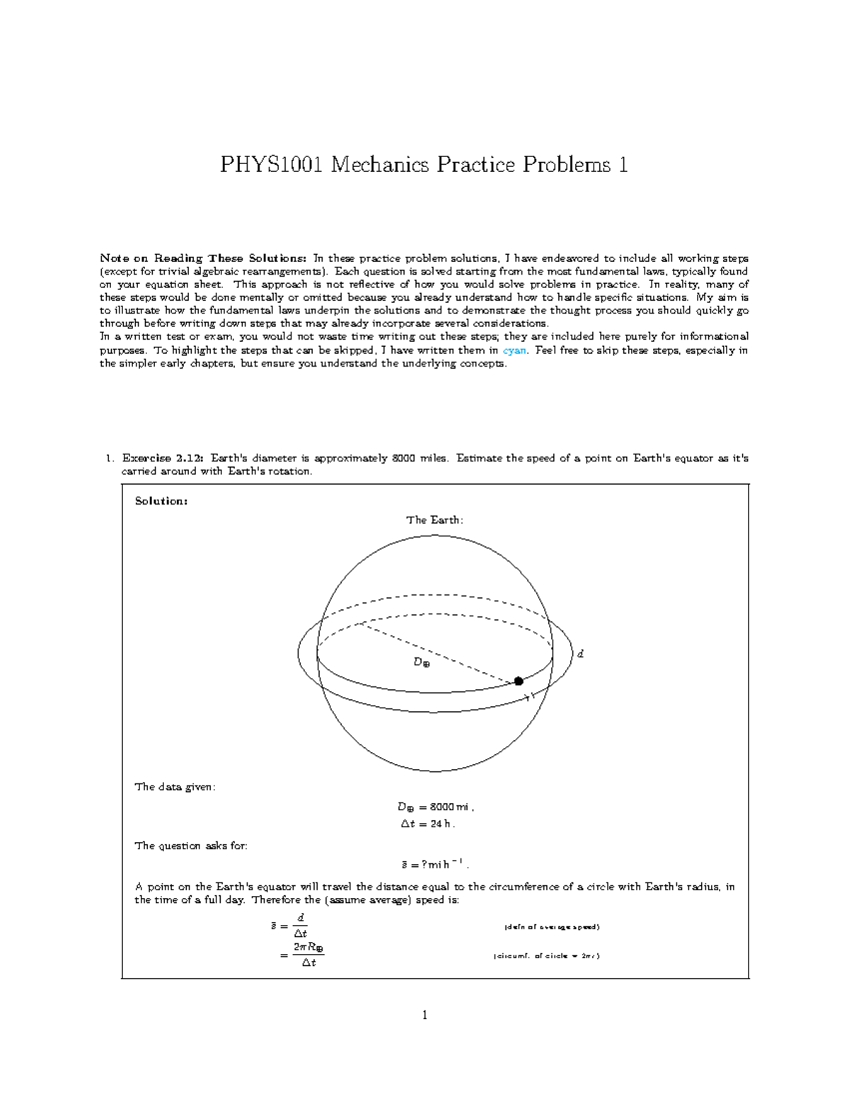 PHYS1001 PP01 Mechanics Practice Problems 1 Solutions - PHYS1001 ...