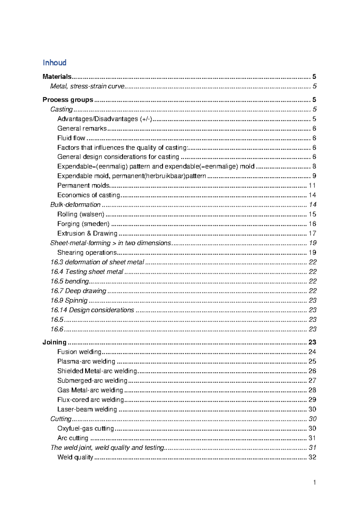 Msys Summary: Casting, Welding, and Machining Processes - Studeersnel