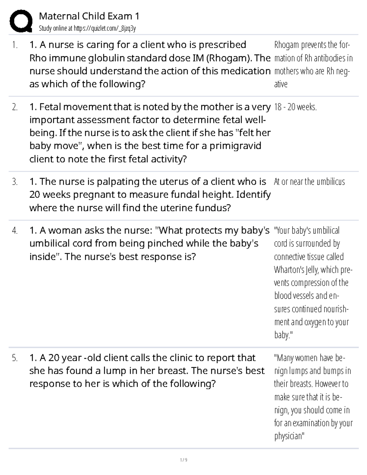 Maternal Child Nursing Exam 1 Study Guide (C960E95B) - Studocu