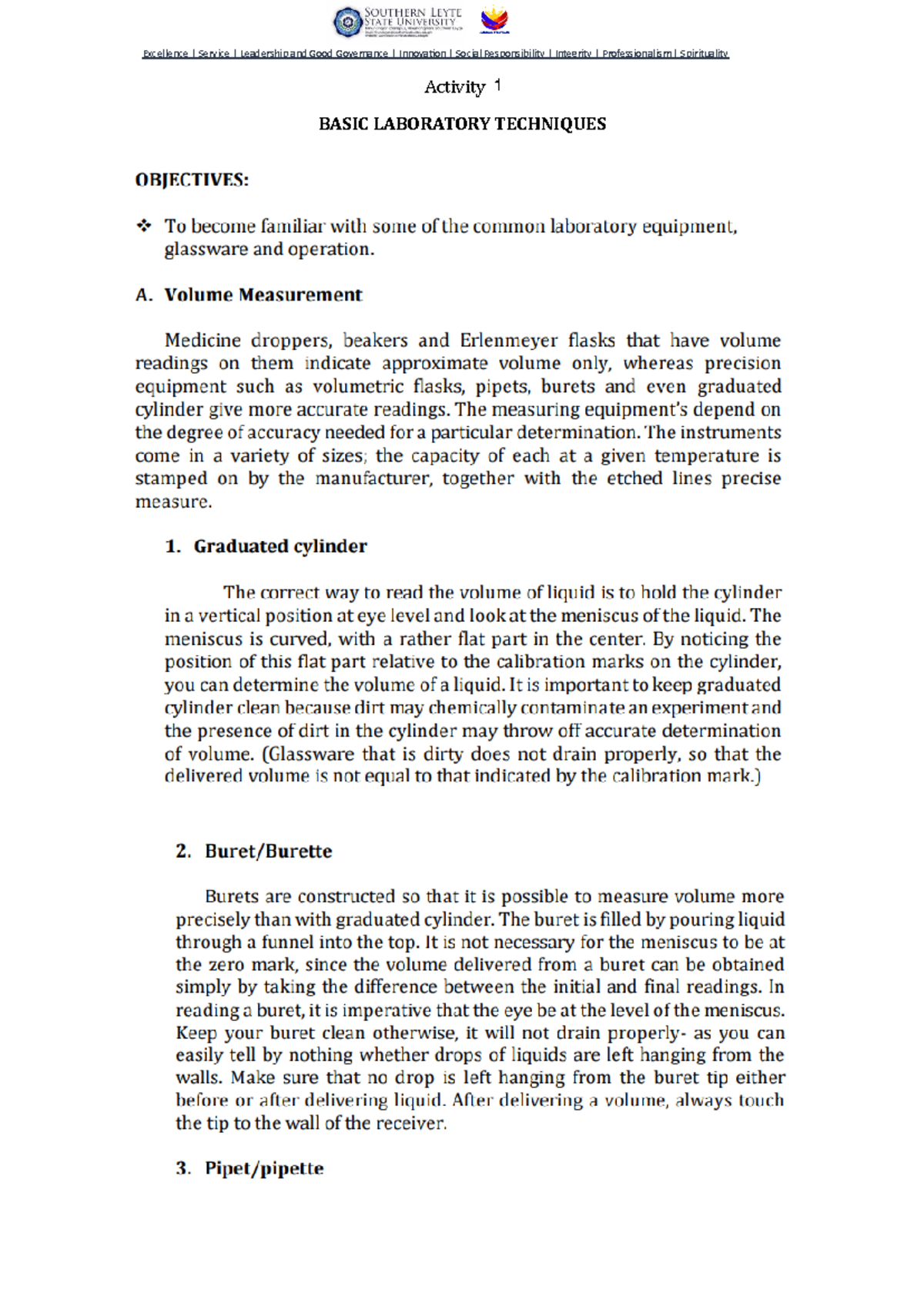 Inorg Chem Lab Act-1: Basic Laboratory Techniques Overview - Studocu
