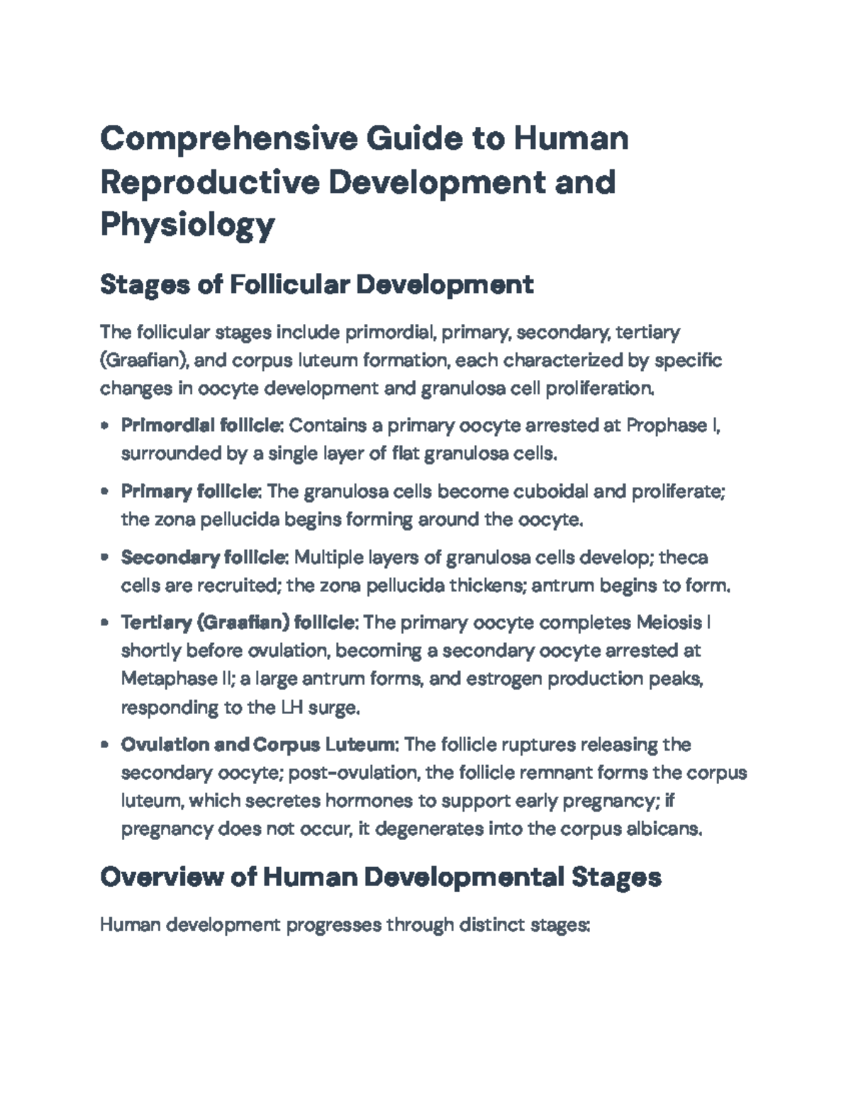 Comprehensive Guide to Human Reproductive Development (BIO 101) - Studocu