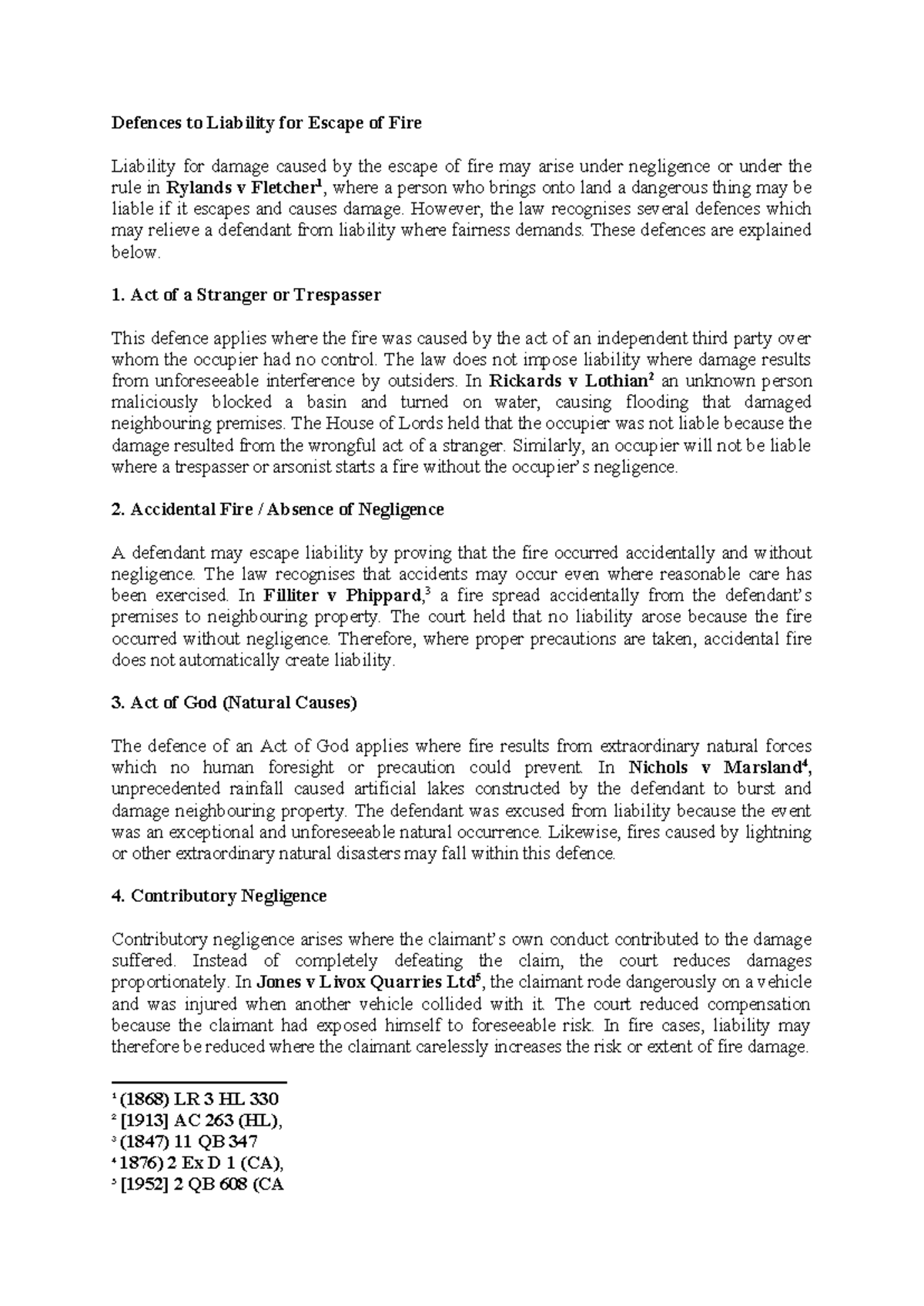 Defences to Fire Liability: Understanding Legal Protections - Studocu