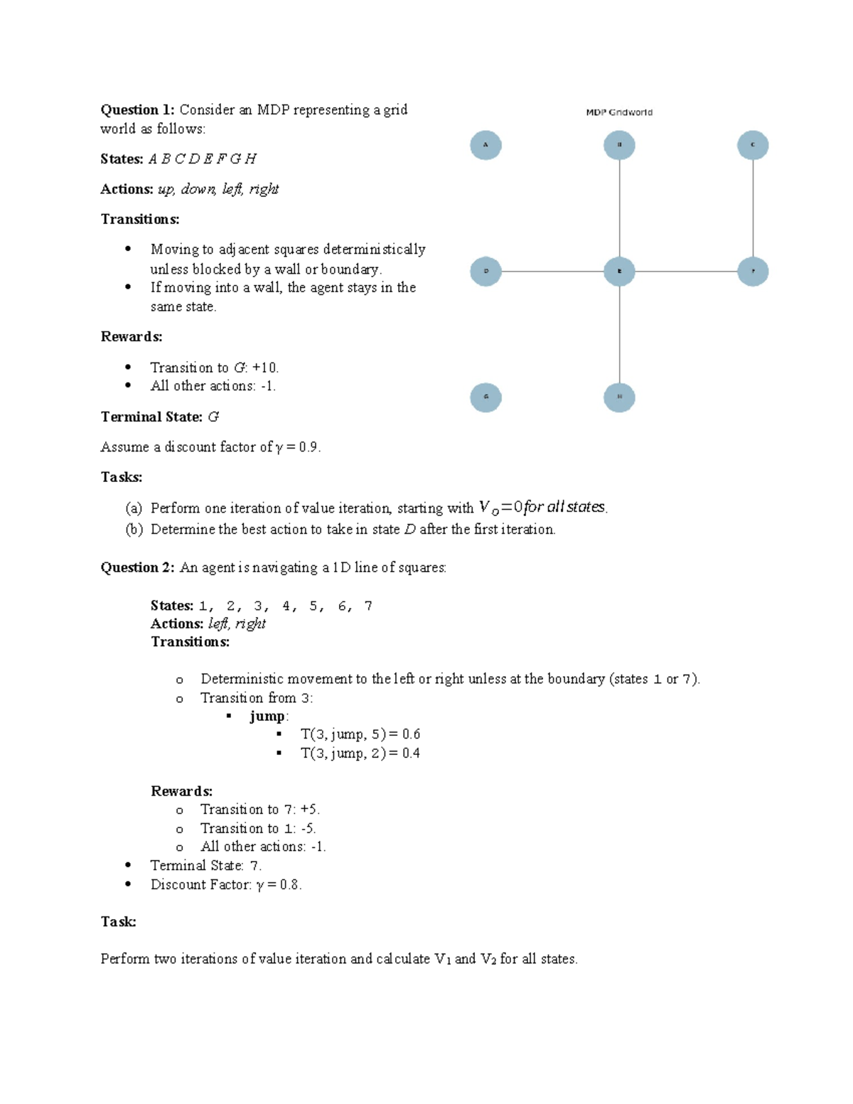 MDP Practice Sheet: Value Iteration for Grid & 1D Navigation Tasks ...