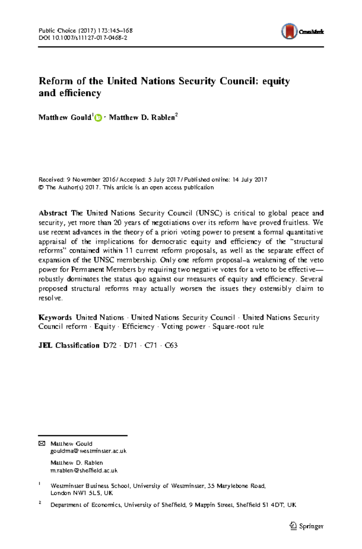 UNSC Reform: Evaluating Equity and Efficiency in Current Proposals ...