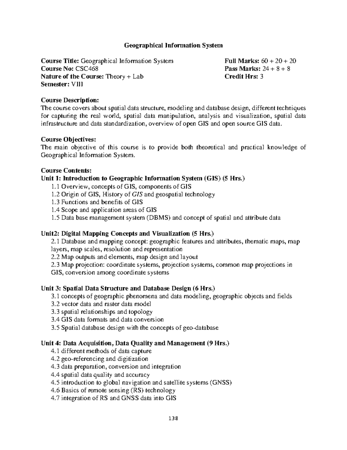 CSC468 Geographical Information System Course Syllabus - Studocu