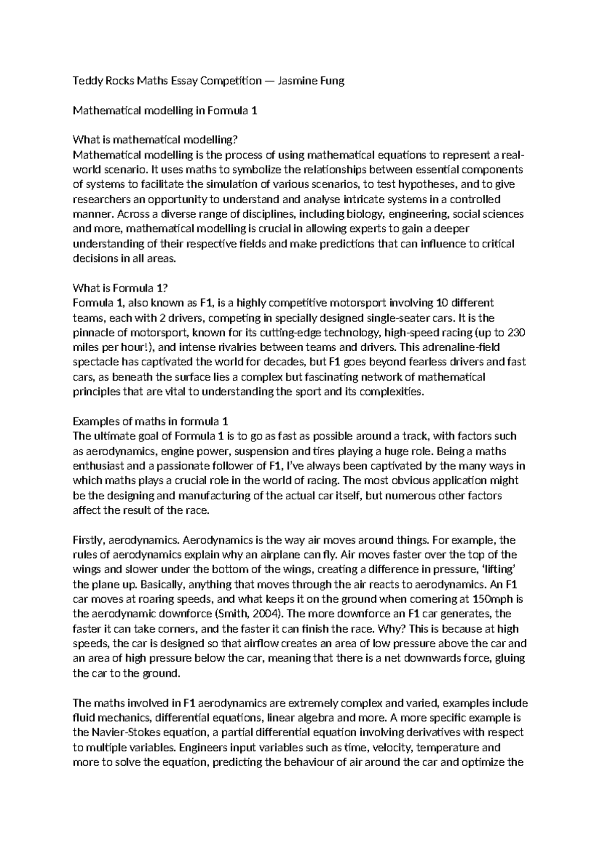 Mathematical Modelling in F1: Insights from Teddy Rocks Maths Essay ...