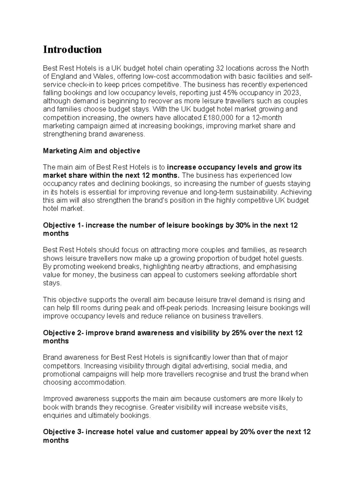 Hotel Case Study: Best Rest Hotels Marketing Strategy Analysis - Studocu