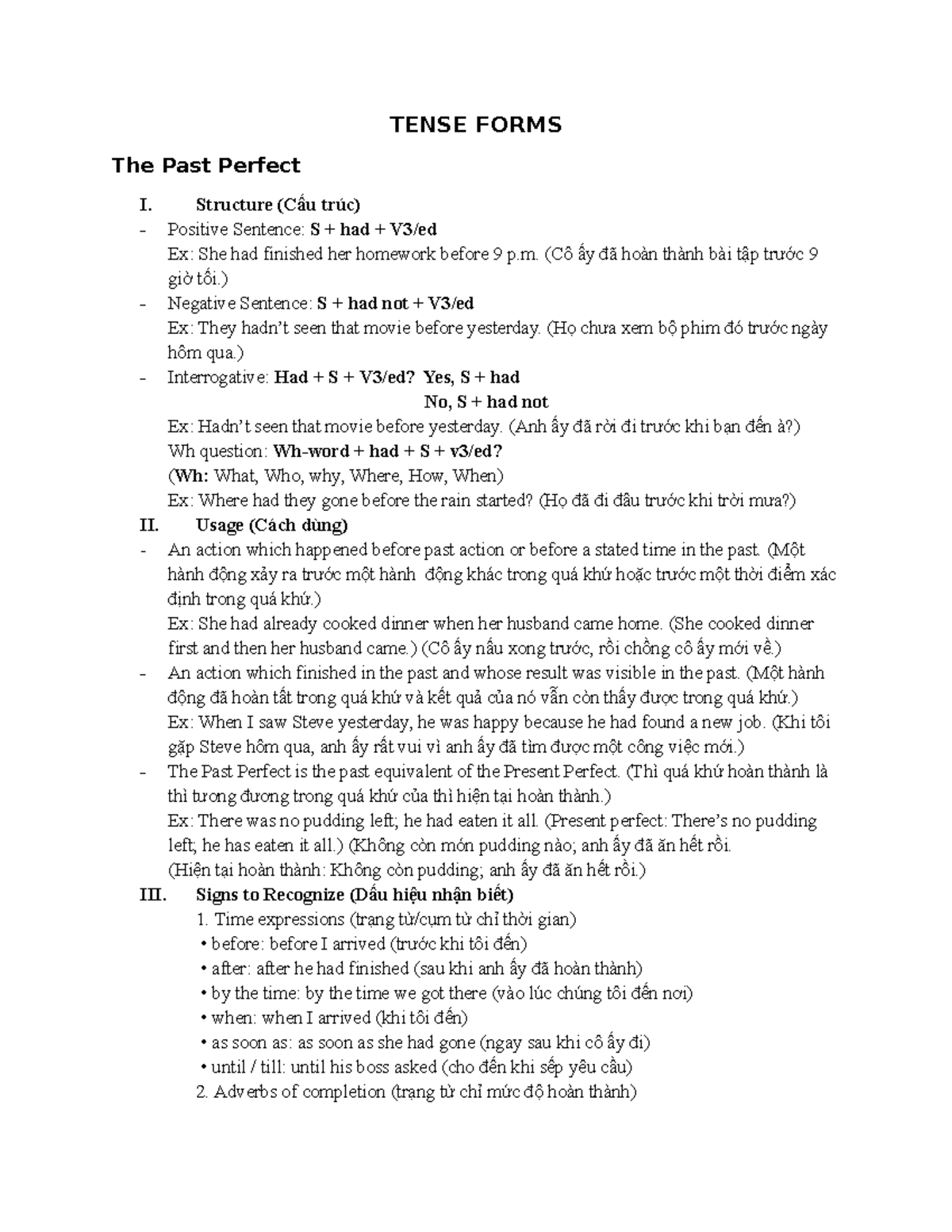 The Past Perfect Tense: Structure and Usage - fdf - Studocu