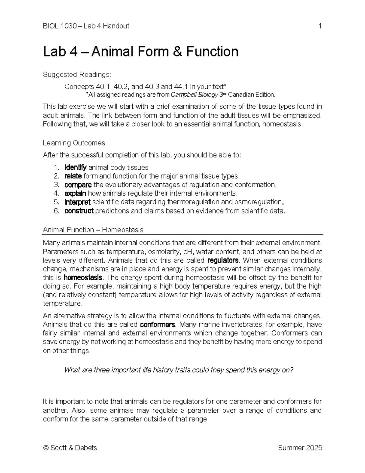 BIOL 1030 Lab 3 Handout: Exploring Animal Diversity Through Dissection ...