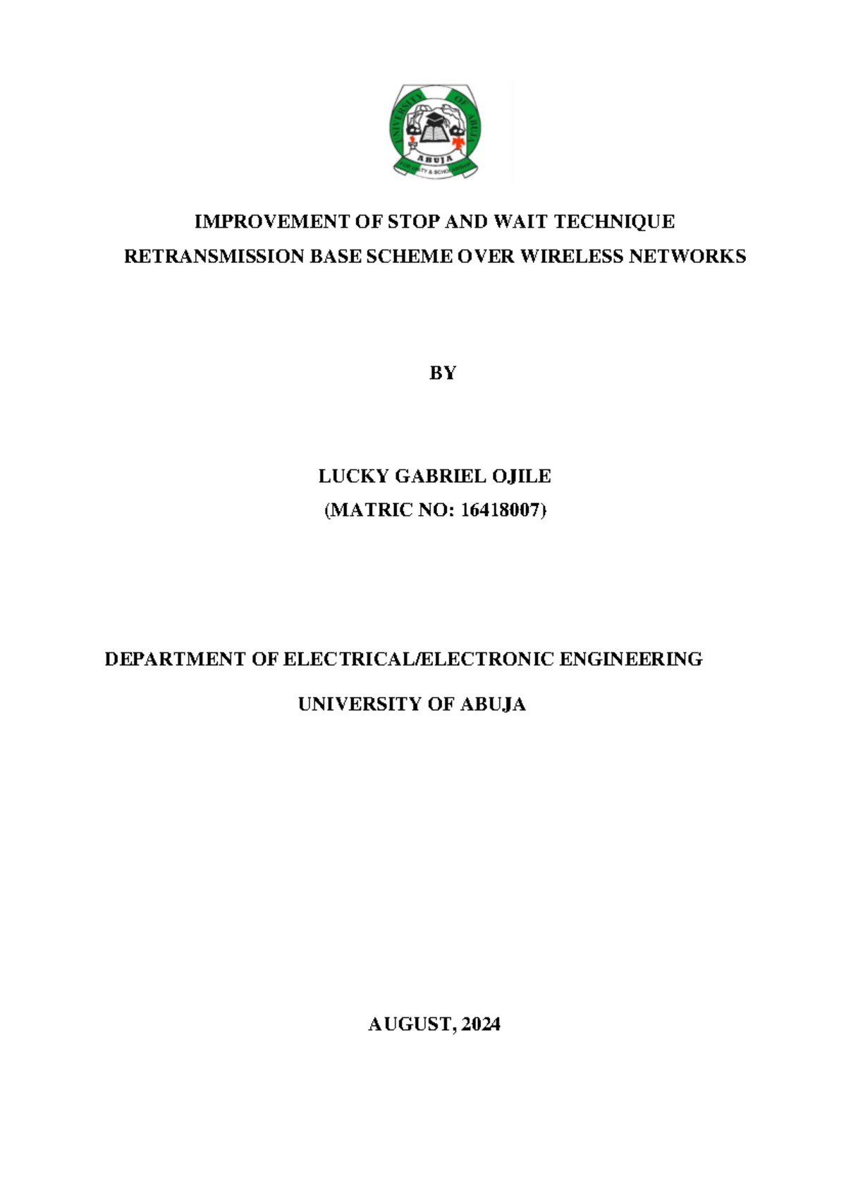 Front Pages - Lecture note - IMPROVEMENT OF STOP AND WAIT TECHNIQUE ...