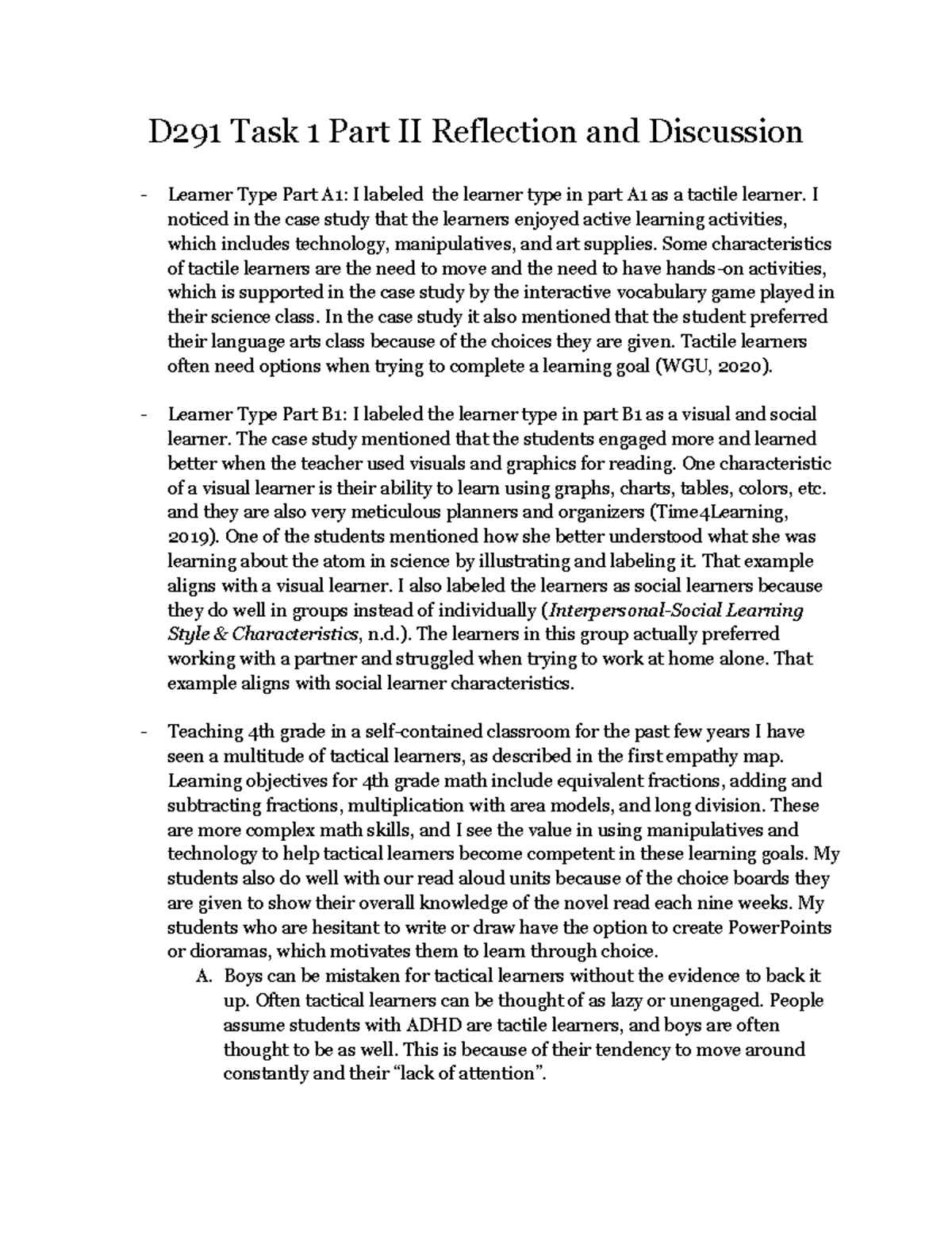 D291 Task 1 Part II Reflection and Discussion - D291 Task 1 Part II ...