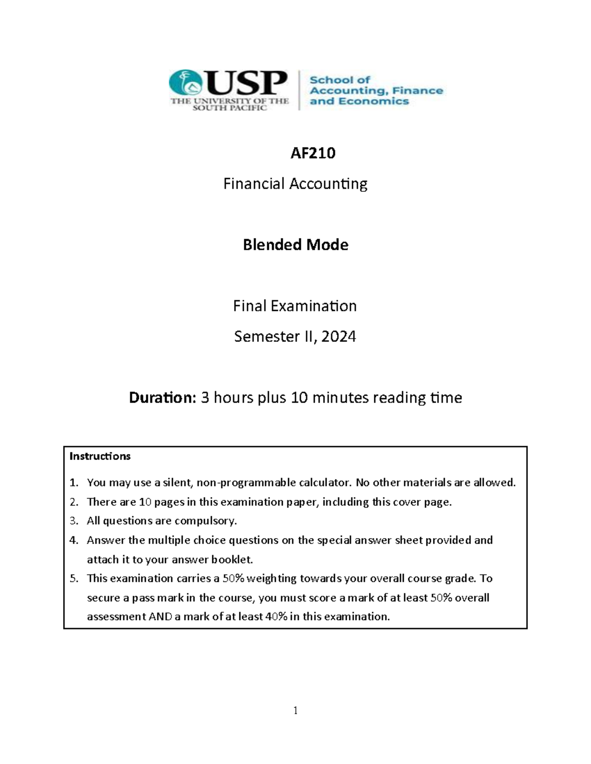 AF210 Financial Accounting Final Exam Semester II, 2024 Guide - Studocu