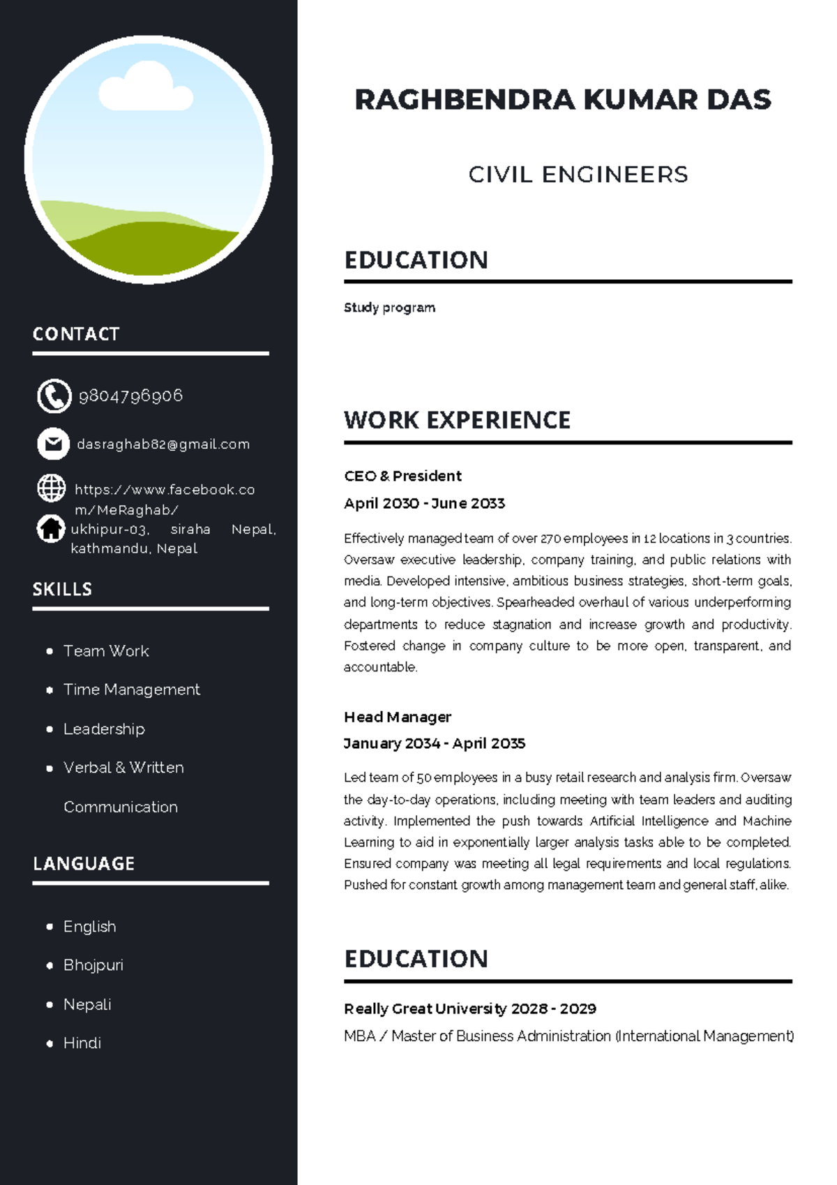 9804796906 - Raghavendra Kumar Das: CV Overview and Skills - Studocu