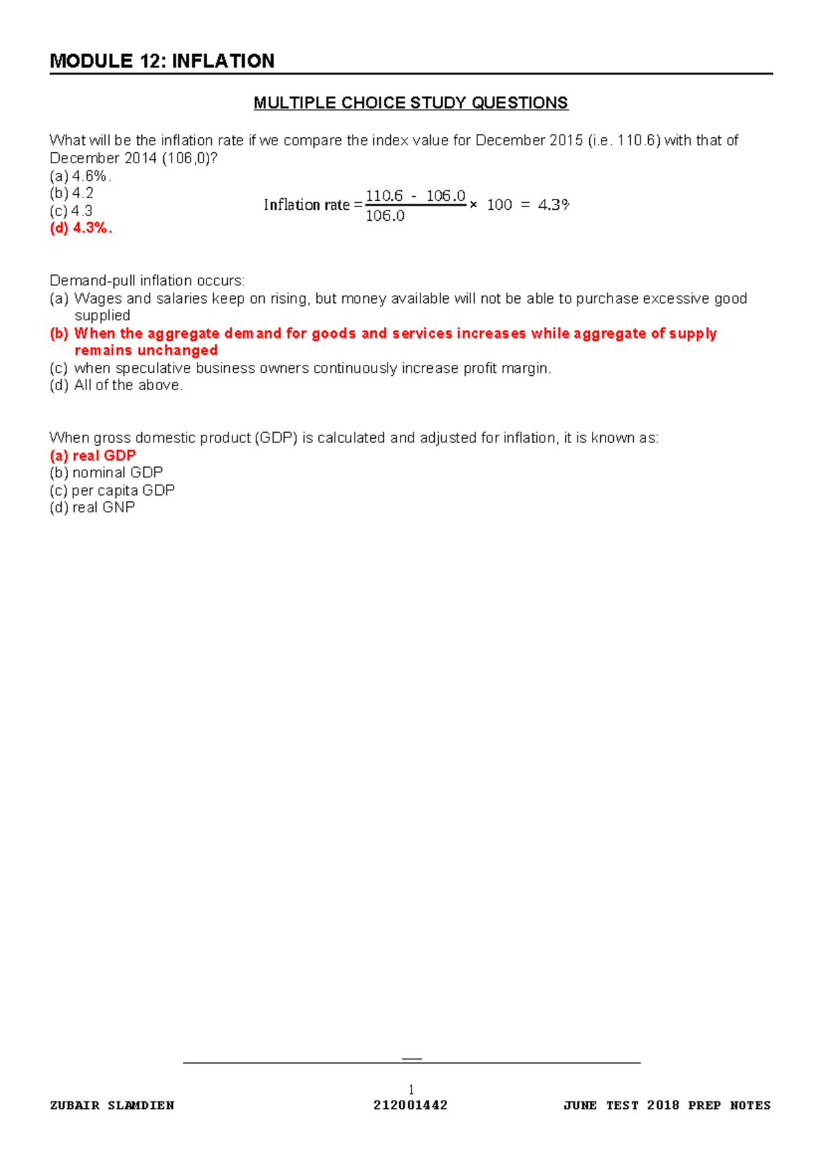 Module 12 - Inflation MCQ Study Questions and Prep Notes - Studocu