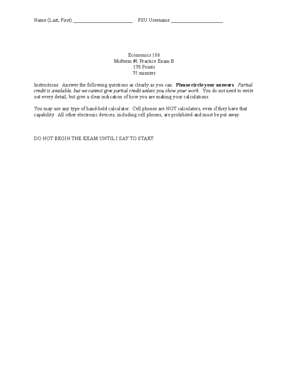 MT1 - Midterm Exam 1 Practice Questions for Economics 106 - Studocu