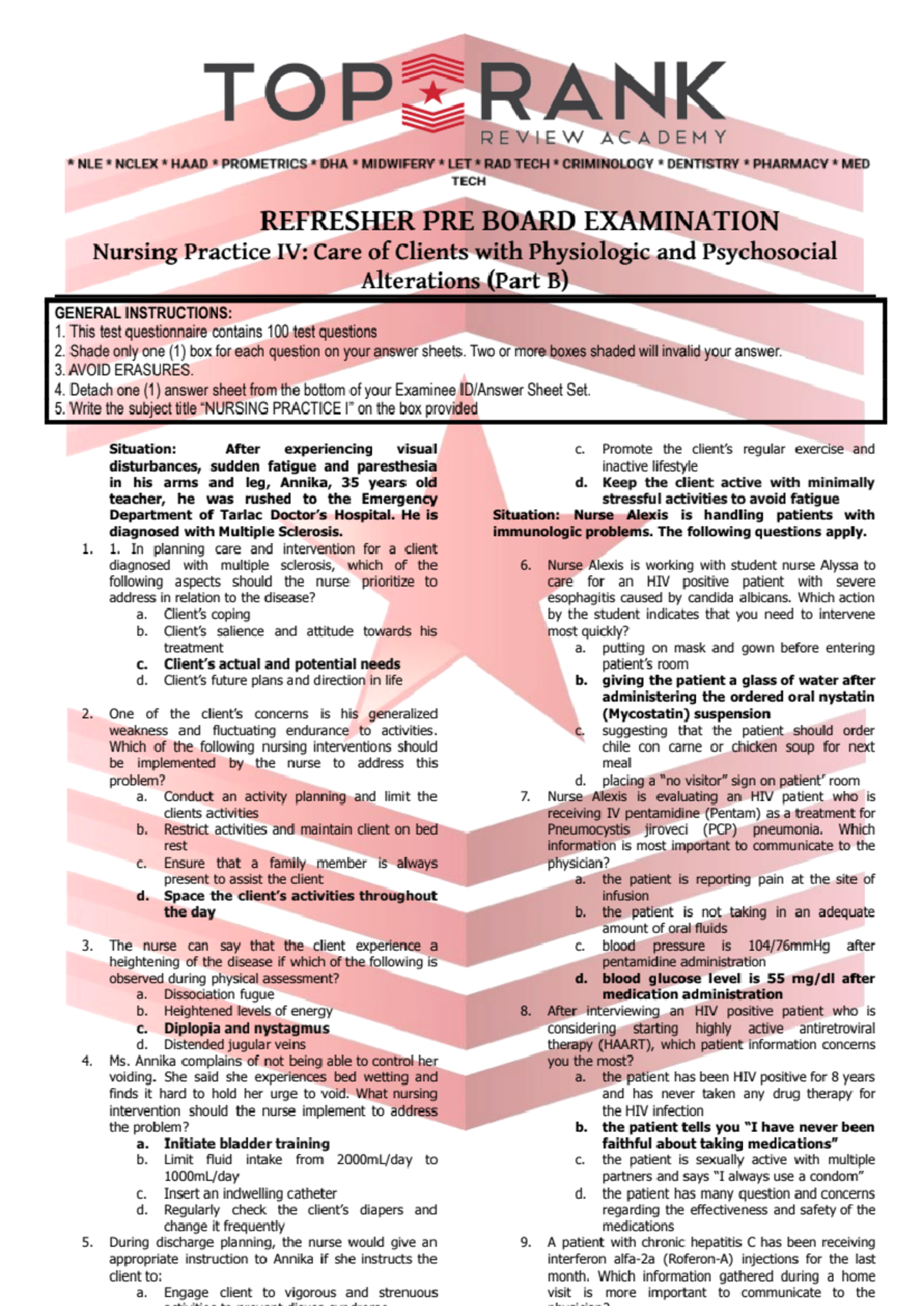 Nursing Practice IV: Psychiatric Nursing Final Exam Review - Studocu