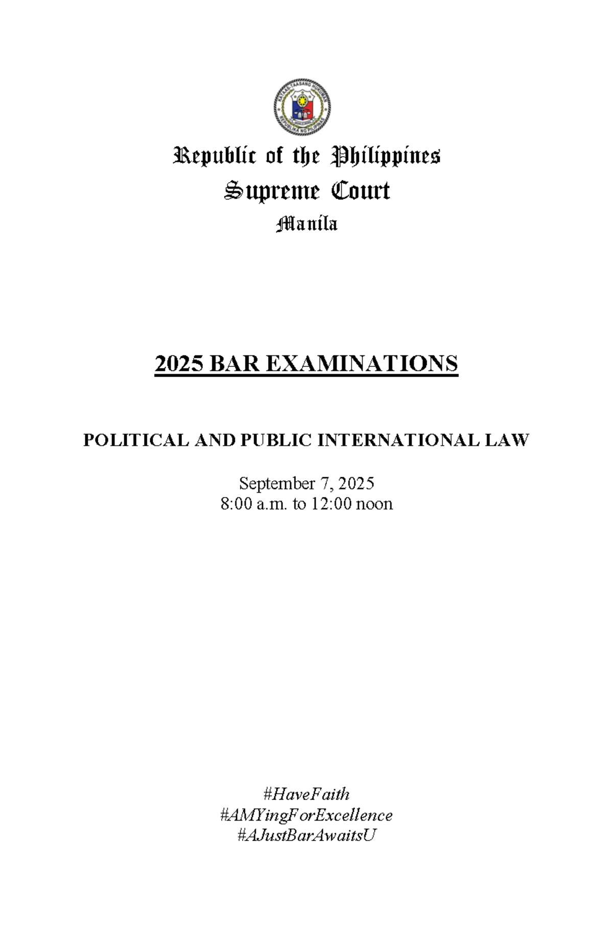 2025 BAR EXAM: Political & Public International Law Review - Studocu