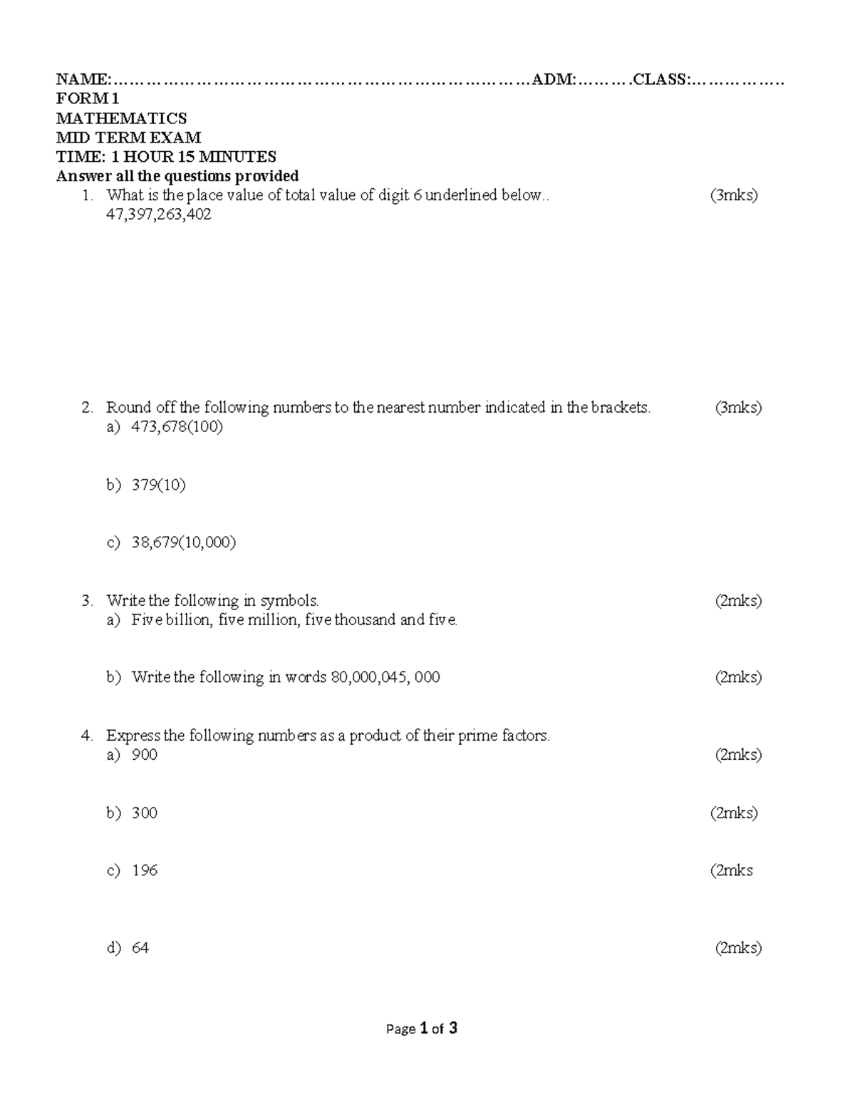 Math 101: Midterm Exam Questions for Cali Schools Assignment 1 - Studocu