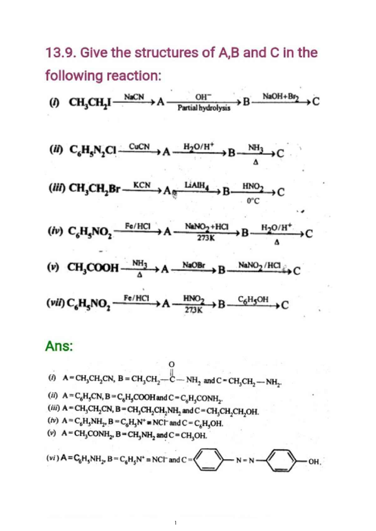 Exercise reactions questions - 13. Give the structures of A,B and C in ...