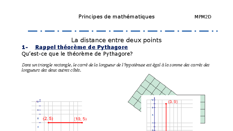 Activité MPM2D : Exercices Corrigés sur la Distance entre Deux Points ...