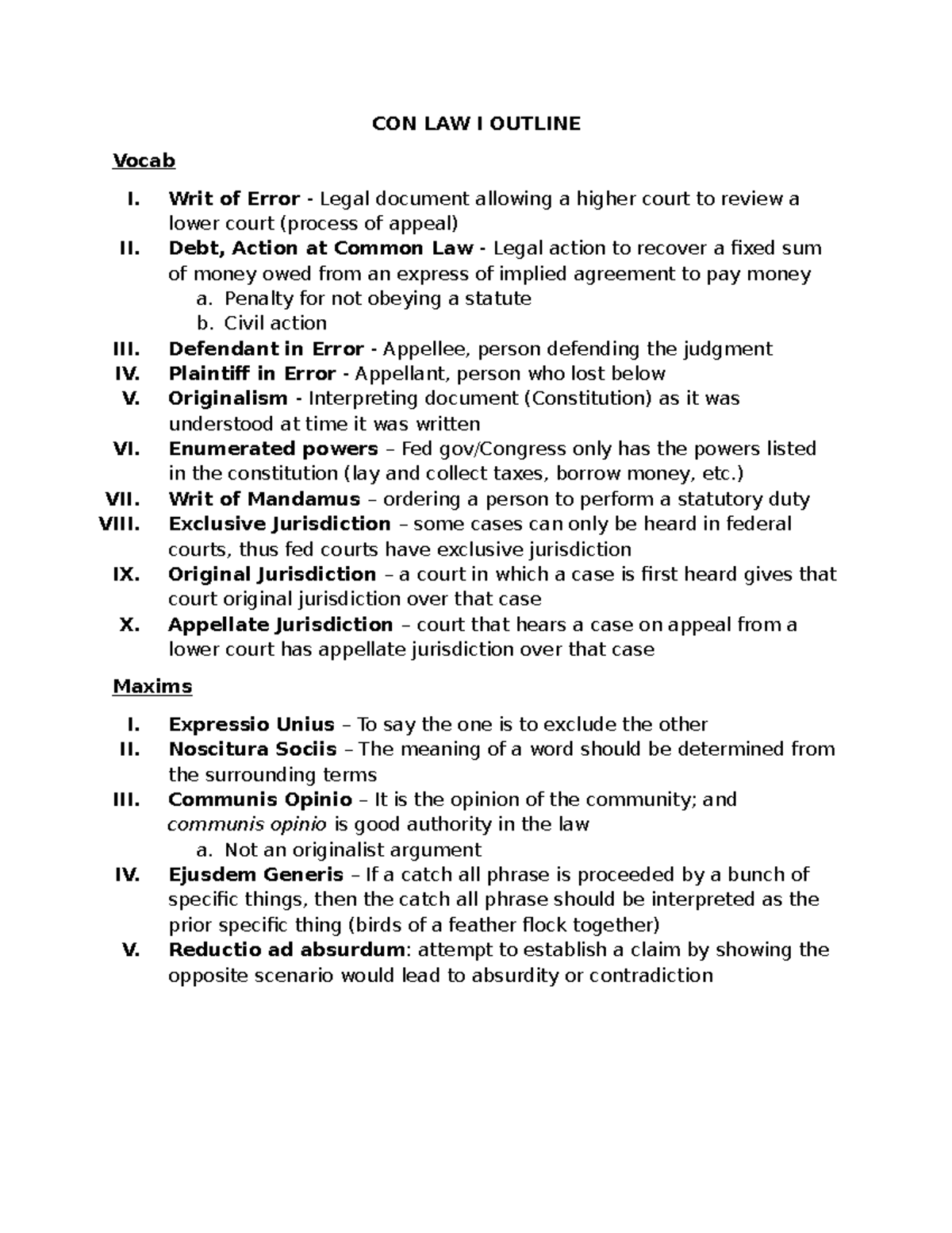 CON LAW I OUTLINE: Key Concepts and Case Summaries - Studocu