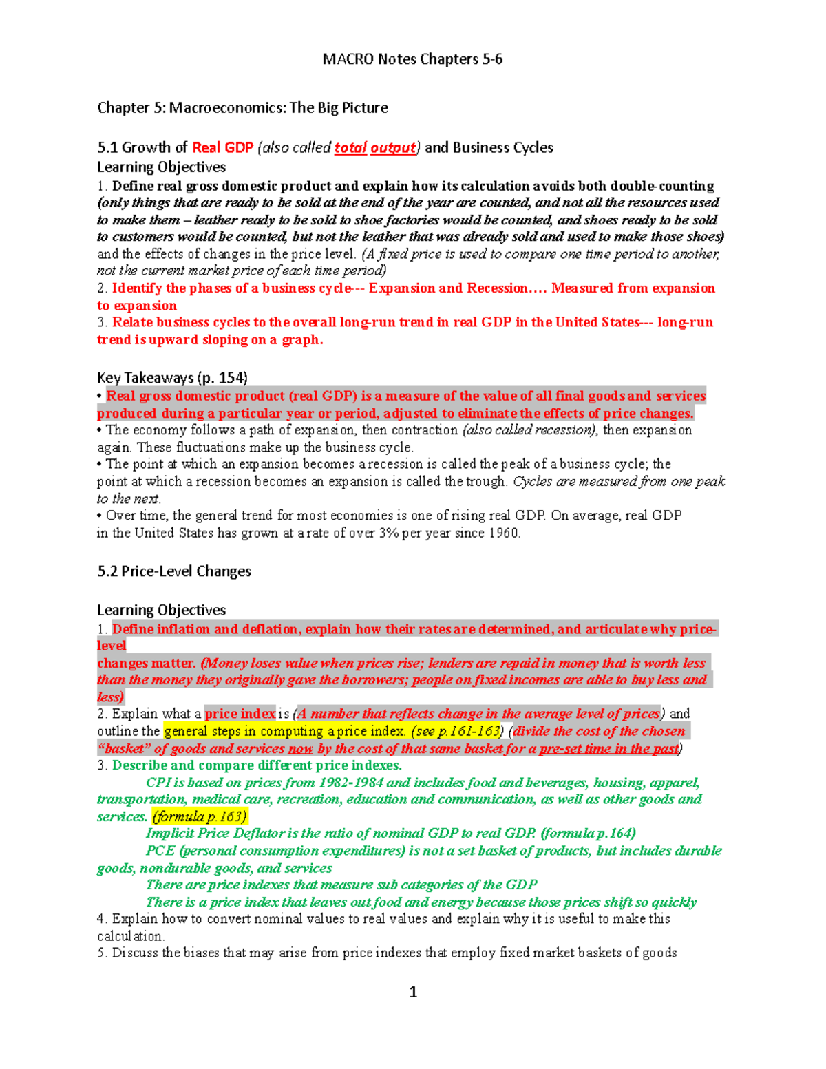 Macro Econ chpt 5-6 notes - Chapter 5: Macroeconomics: The Big Picture ...