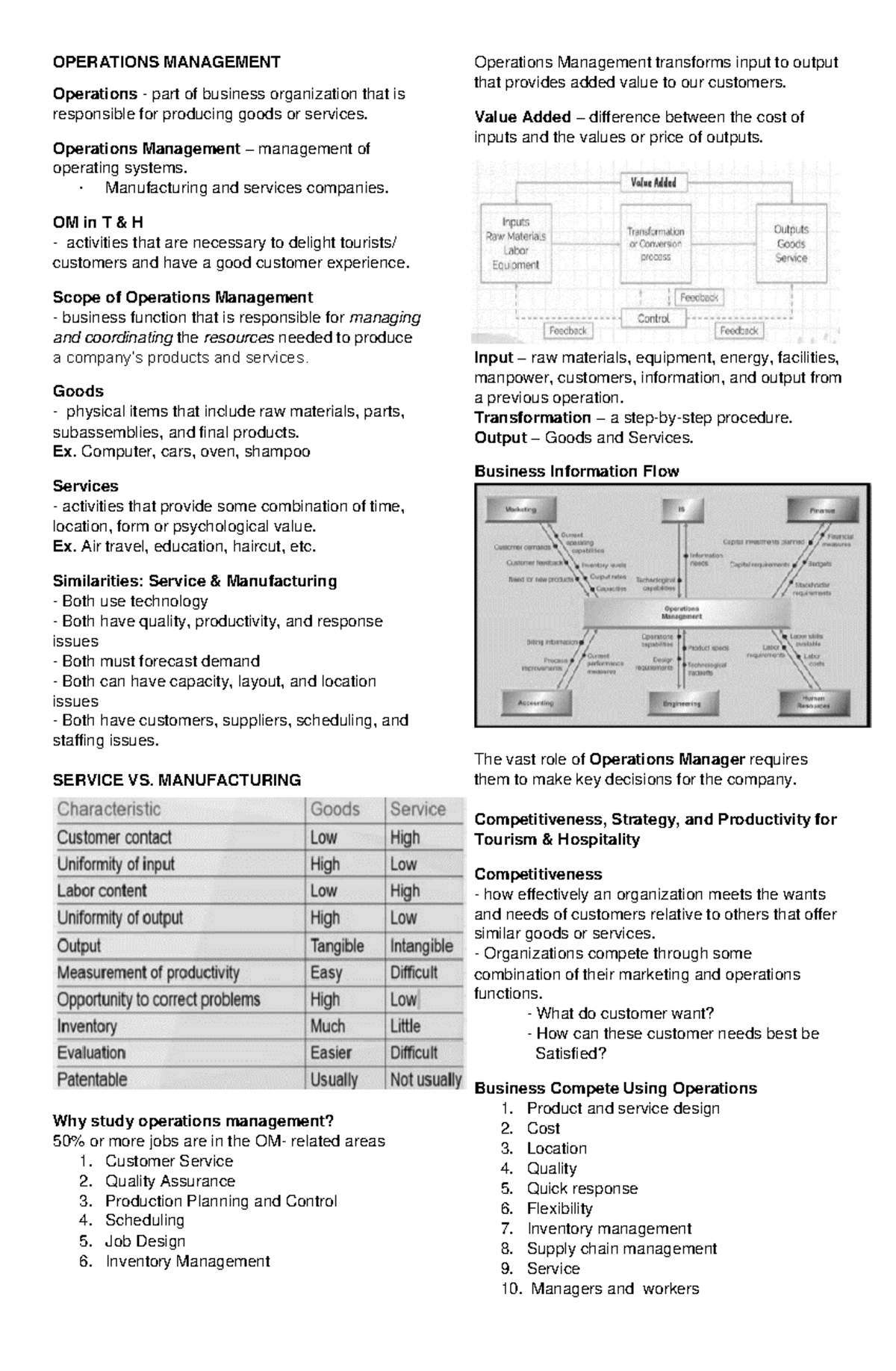 Operations Management Overview in Tourism & Hospitality (OM 101) - Studocu
