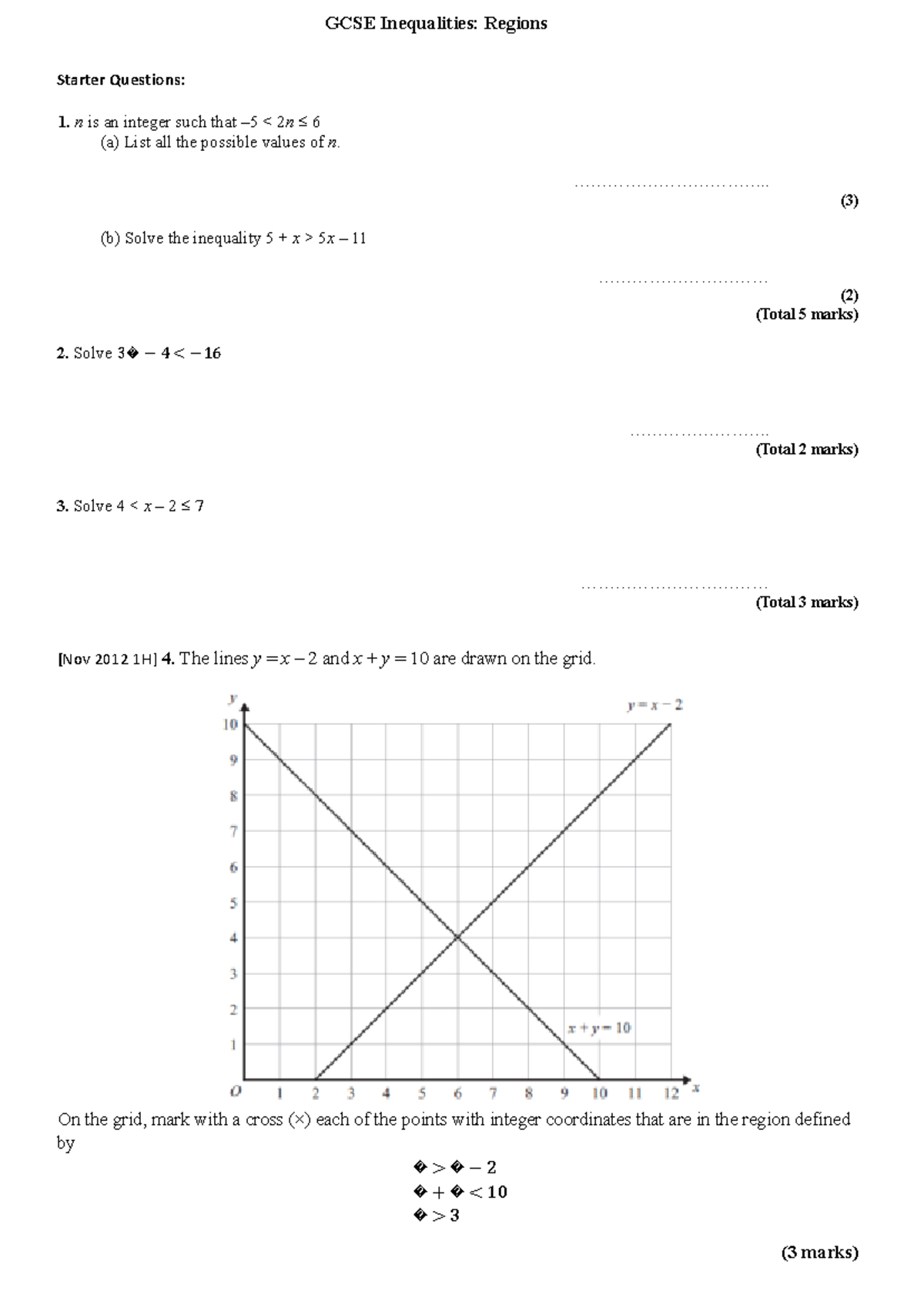 GCSE Inequalities Regions Worksheet - Practice Exercises - Studocu