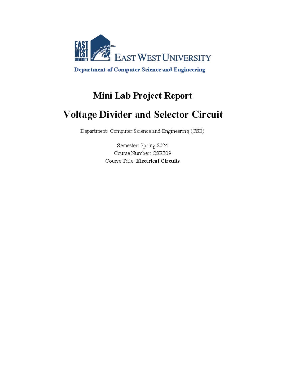 Final Project Report on Voltage Divider Circuit CSE209 - Studocu
