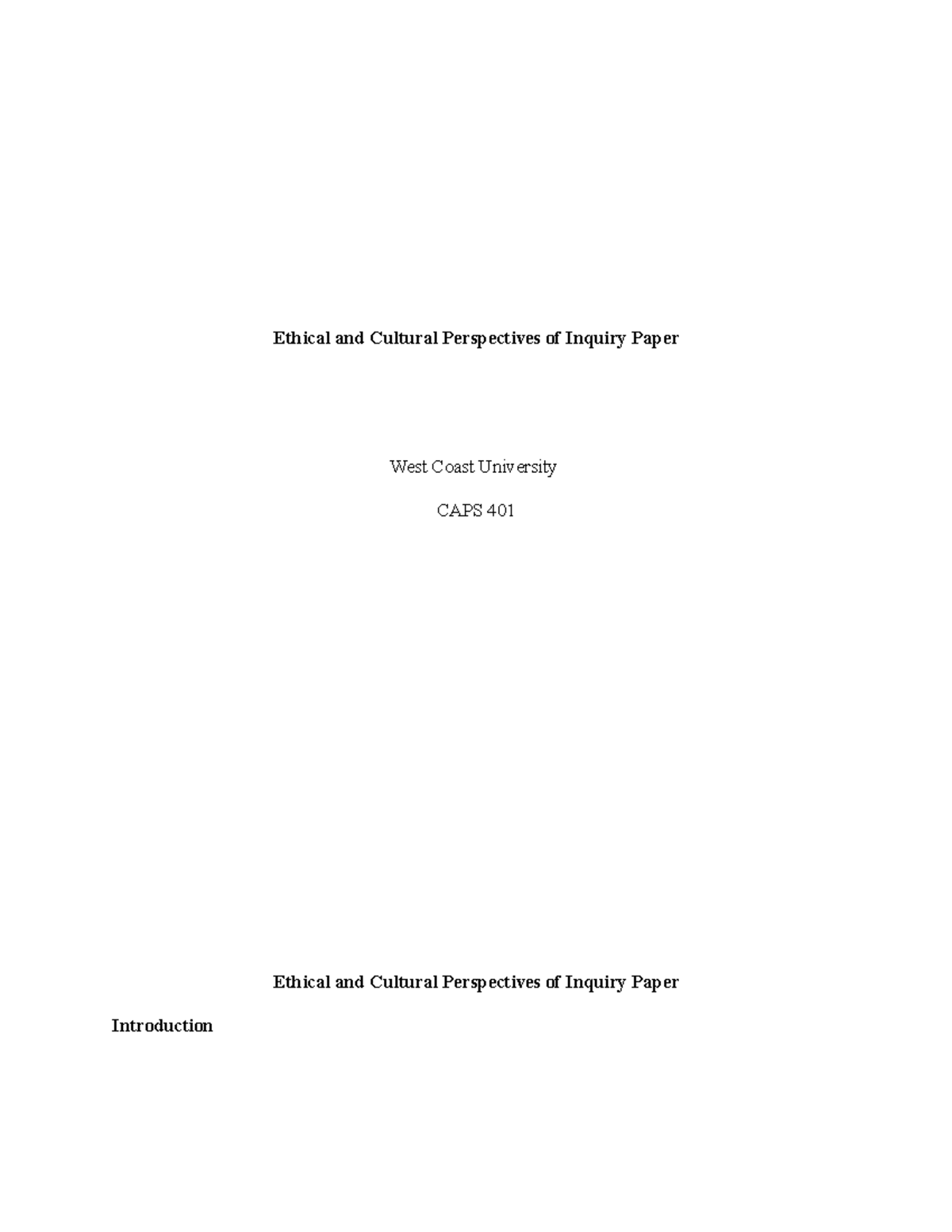 Ethical and Cultural Perspectives of Inquiry Paper - Statistically ...