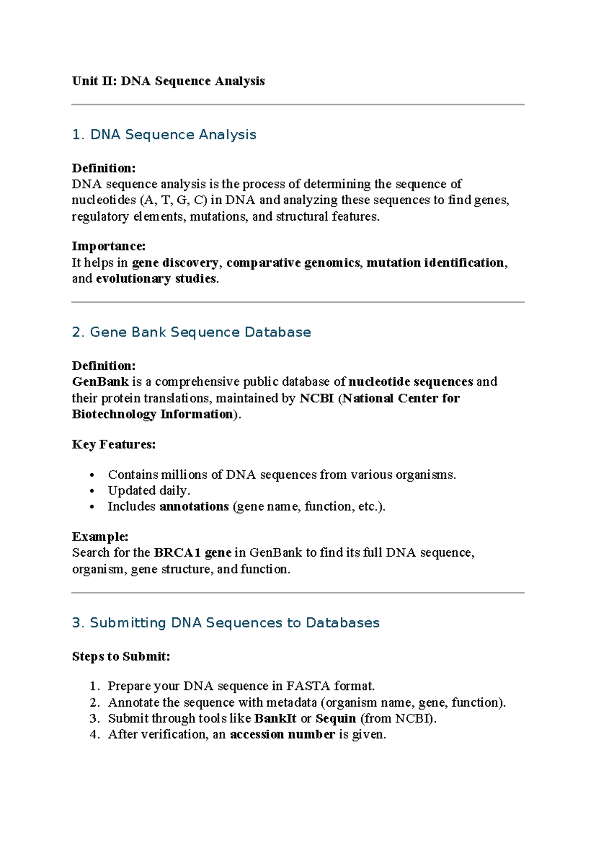 Unit II - Comprehensive Overview of DNA Sequence Analysis Techniques ...