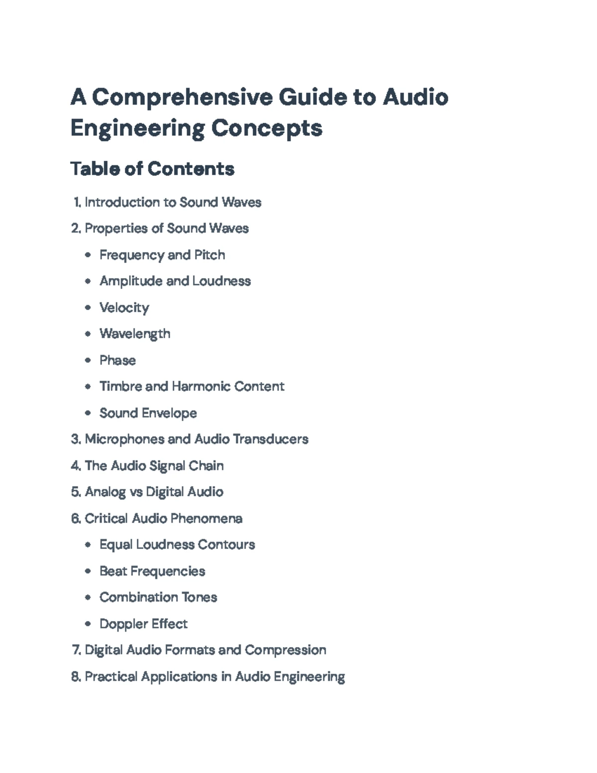 Final Exam Review of Audio Fundamentals RIM 3030: Key Concepts ...