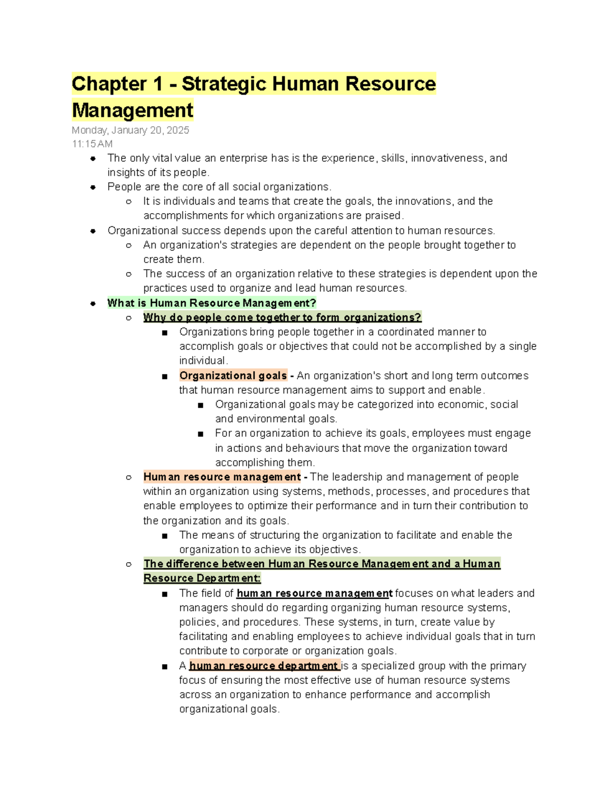 MHR Midterm Review - Chapter 1 - Strategic Human Resource Management ...