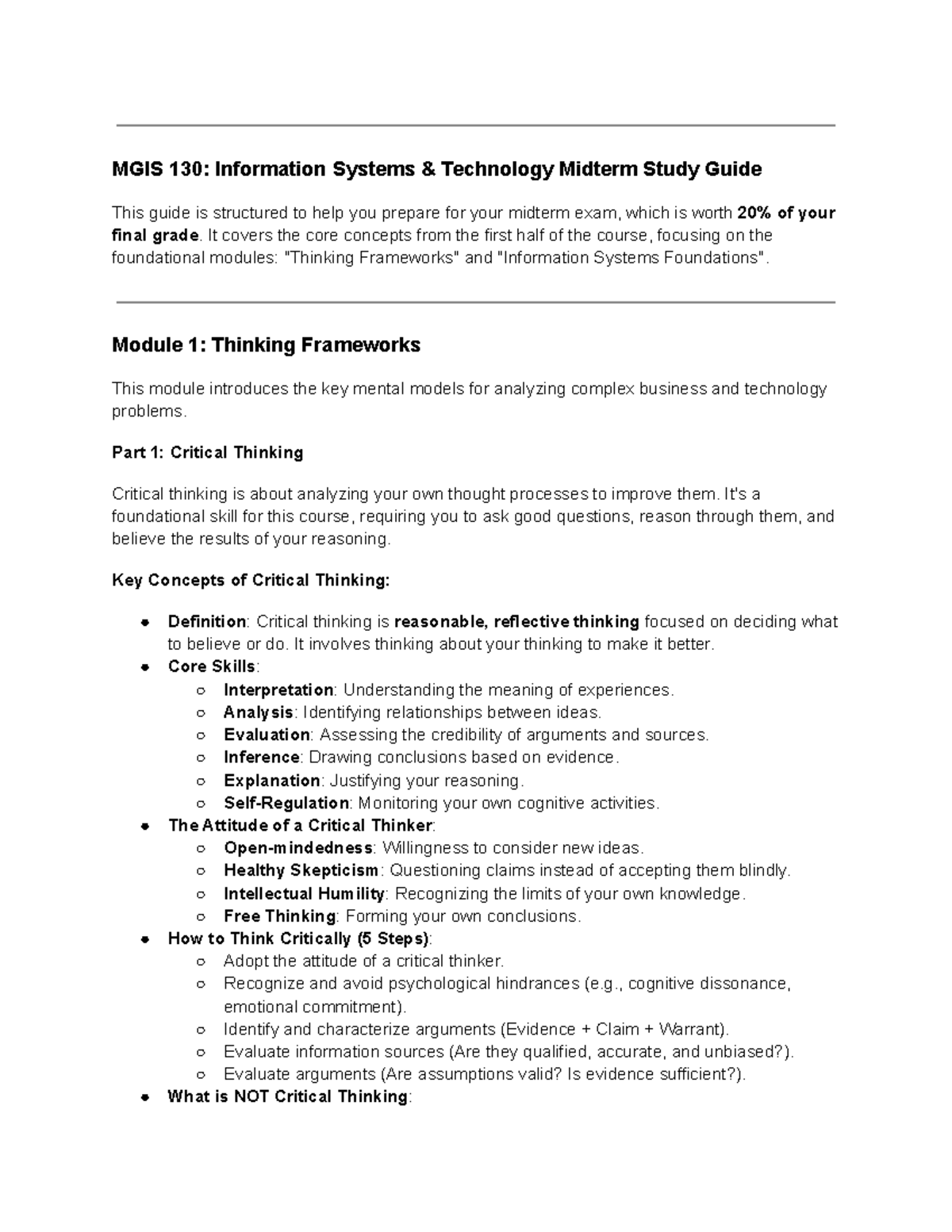 MGIS 130: Info Systems & Tech Midterm Exam Study Guide - Studocu