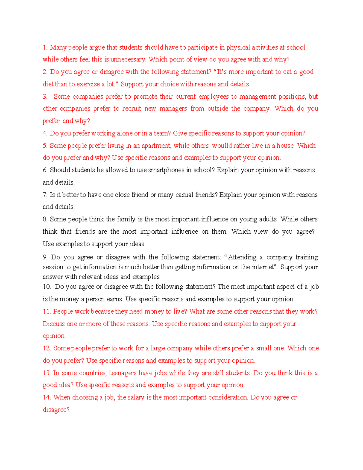 20 Topics for ENG219 Speaking - Level 3 Discussion - Studocu