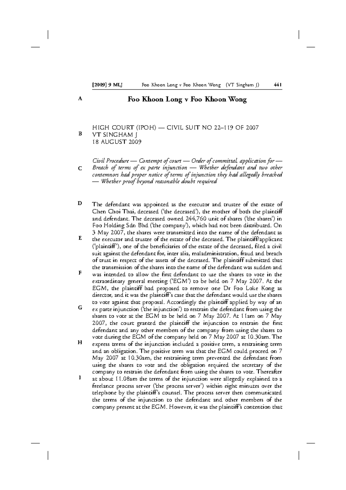 Civil Suit No 22–119 of 2007: Foo Khoon Long v Foo Khoon Wong Analysis ...