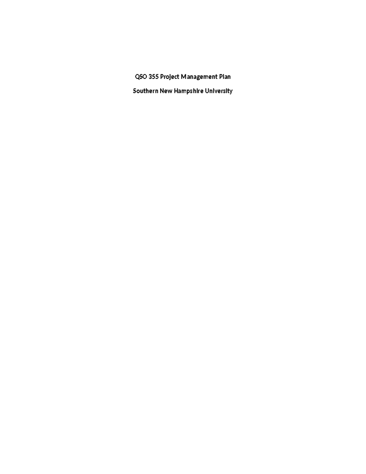 QSO 355 Final Project Management Plan - Southern New Hampshire ...