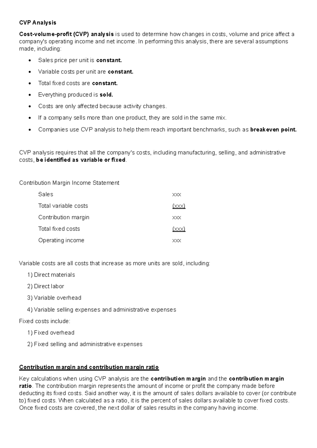 Module 5 CVP Analysis - Key Concepts and Calculations - Studocu
