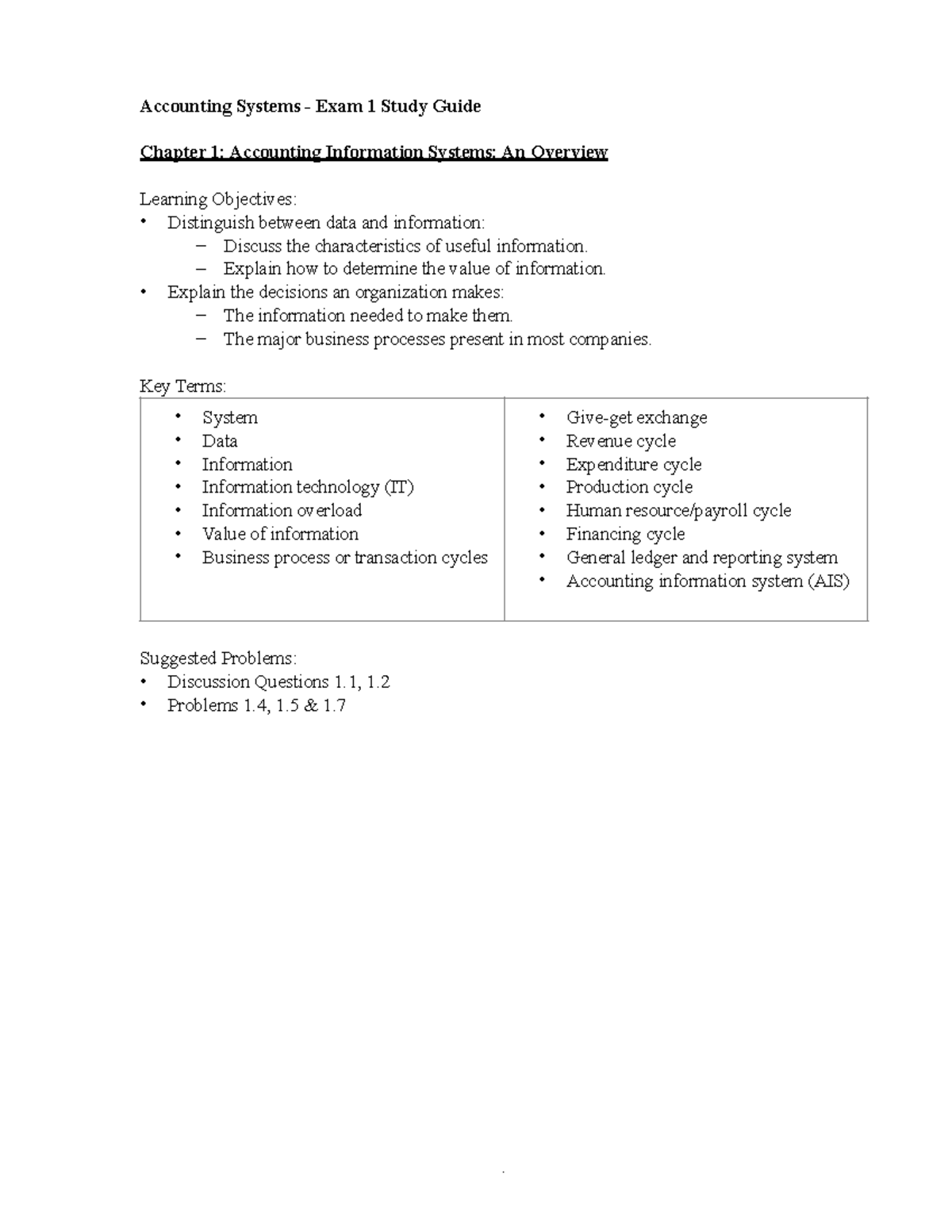 ACC 101: Exam 1 Study Guide - Key Concepts & Problems Overview - Studocu